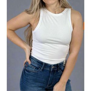 Zenana Ribbed Fitted Tank Top White Size M